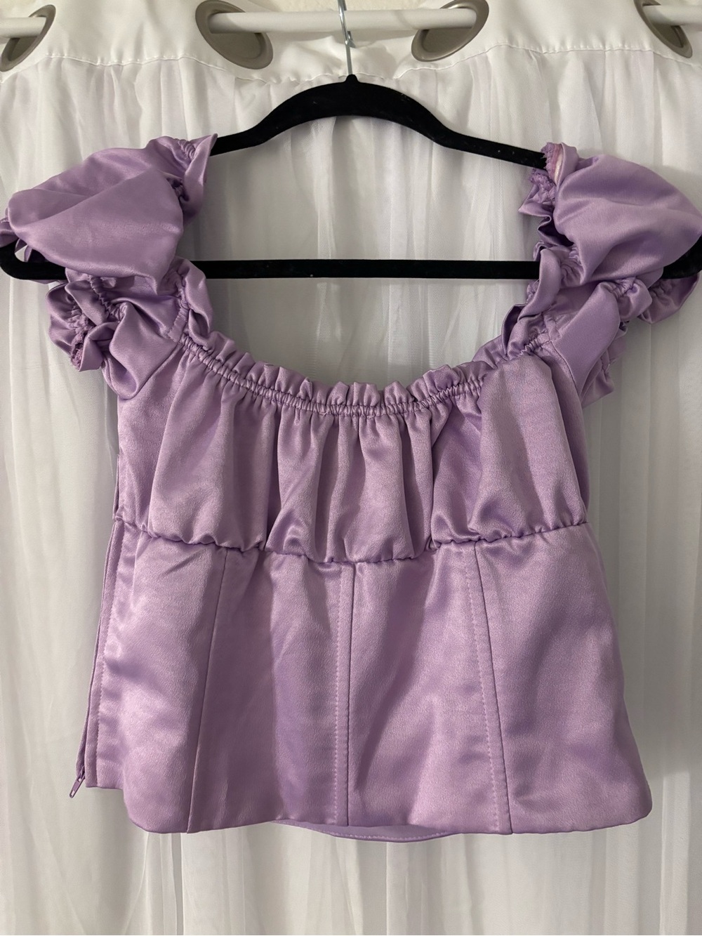 I.AM.GIA Lavender Puff-Sleeve Off-Shoulder Crop Top - Picture 7 of 8